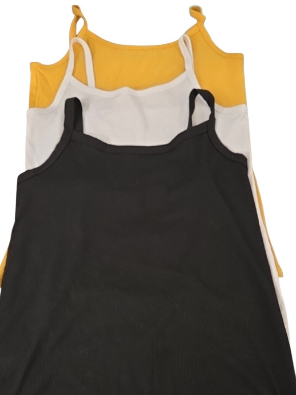 No Boundaries Ribbed Spaghetti-Strap Tank Set - Mustard, White, And Black